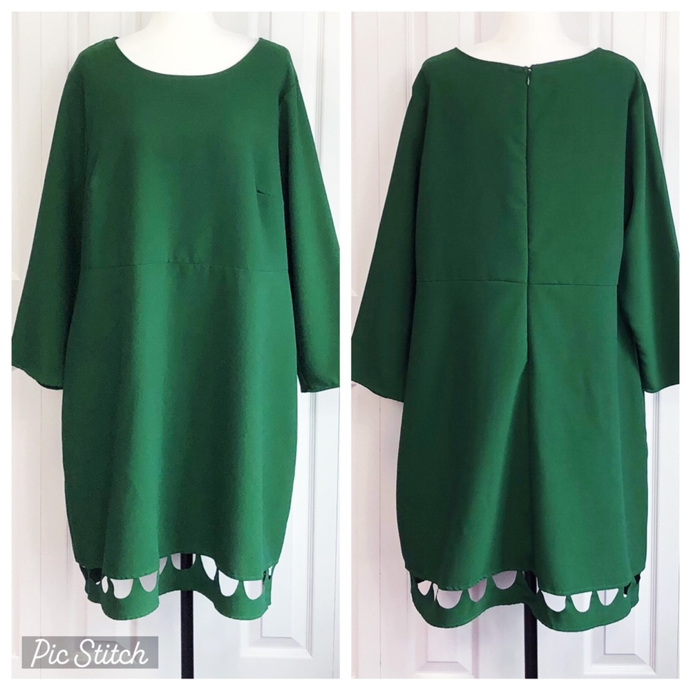 C'est Nous by Shoshanna Green Scallop Cutout Long Sleeve Mini Dress 2X